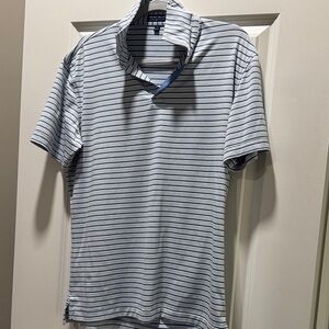 Peter Millar Crown Crafted Blue and White Striped Polo Shirt - Small